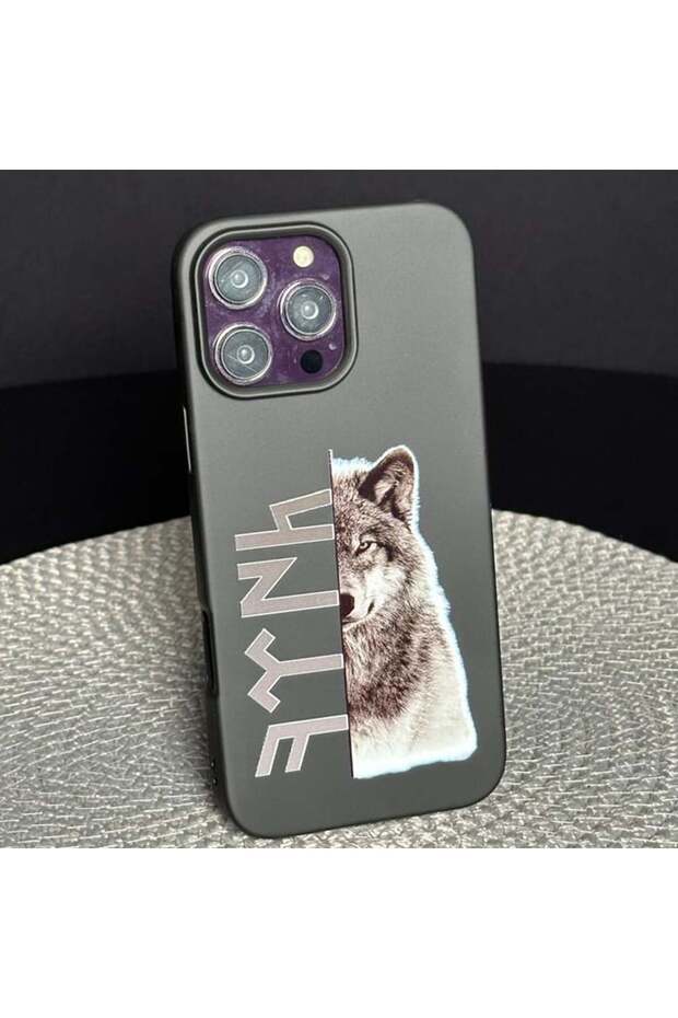 حافظة إطلاق متوافقة مع آيفون 14 برو مطبوعة بنقش الذئب ومبطنة بالمخمل من الداخل - 3