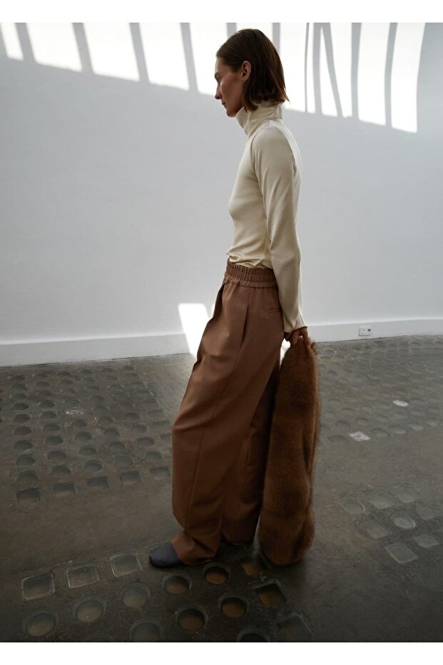 %100 yün elastik belli pantolon - 6