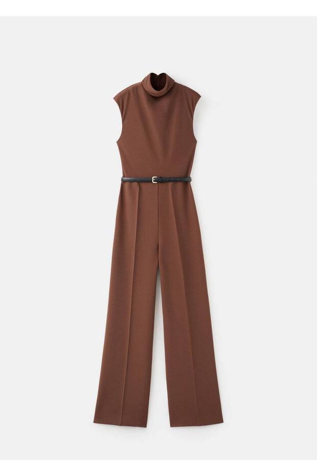 Drape yaka kemerli tulum - 3