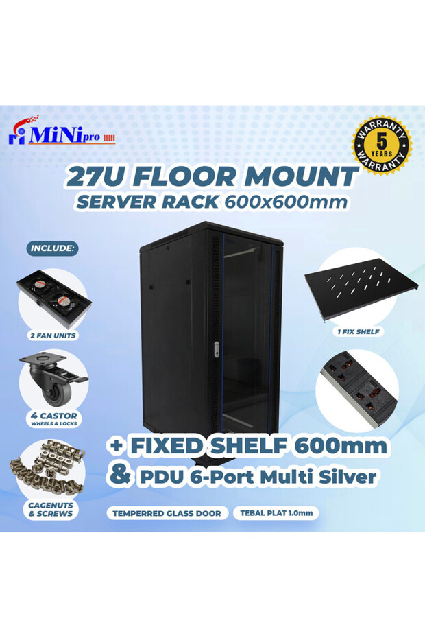 خزانة رفوف مثبتة على الأرض مقاس 27U - 4