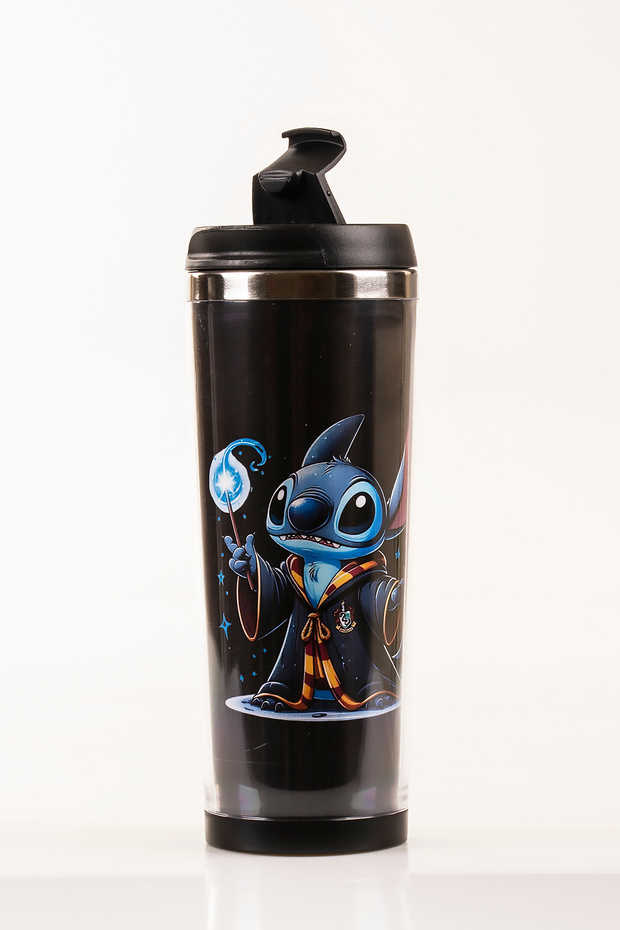 Stitch Decorated Steel Mug Thermos - 360 ml | Leak-Proof Lid, Steel Inner Bowl, 19 cm