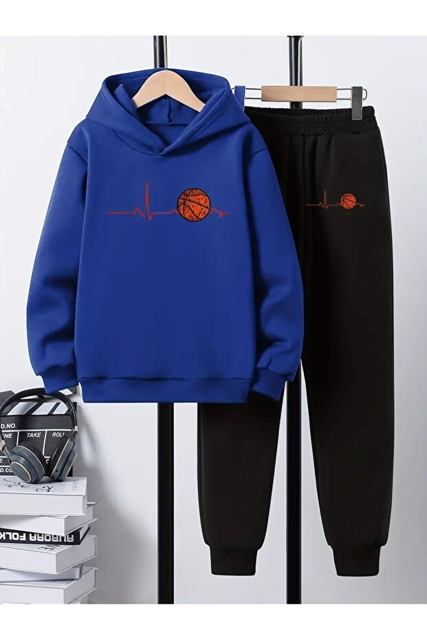 Children's Printed Hooded Sweatshirt and Sweatpants Set 3 Thread Raster for Autumn/Winter