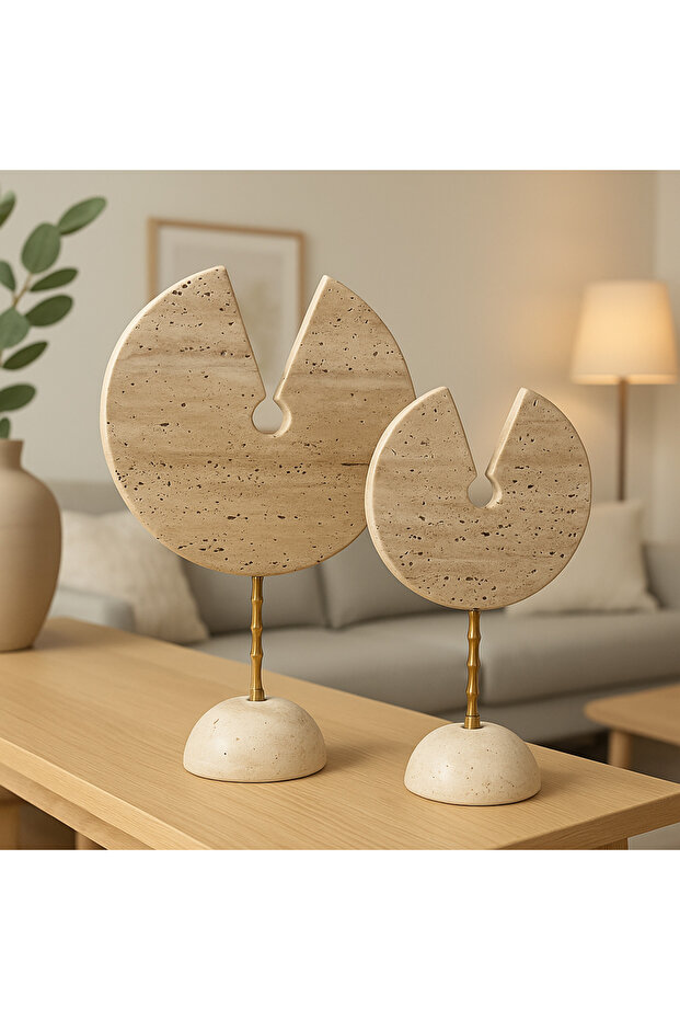 Traverten dekoratif disk 2li set - 2