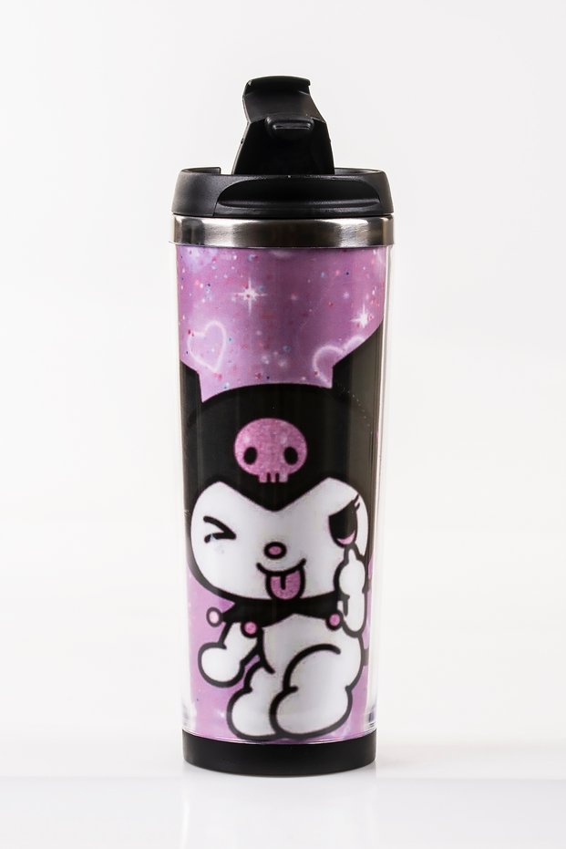 Kuromi Decorated Steel Mug Thermos - 360 ml | Leak-Proof Lid, Steel Inner Bowl, 19 cm