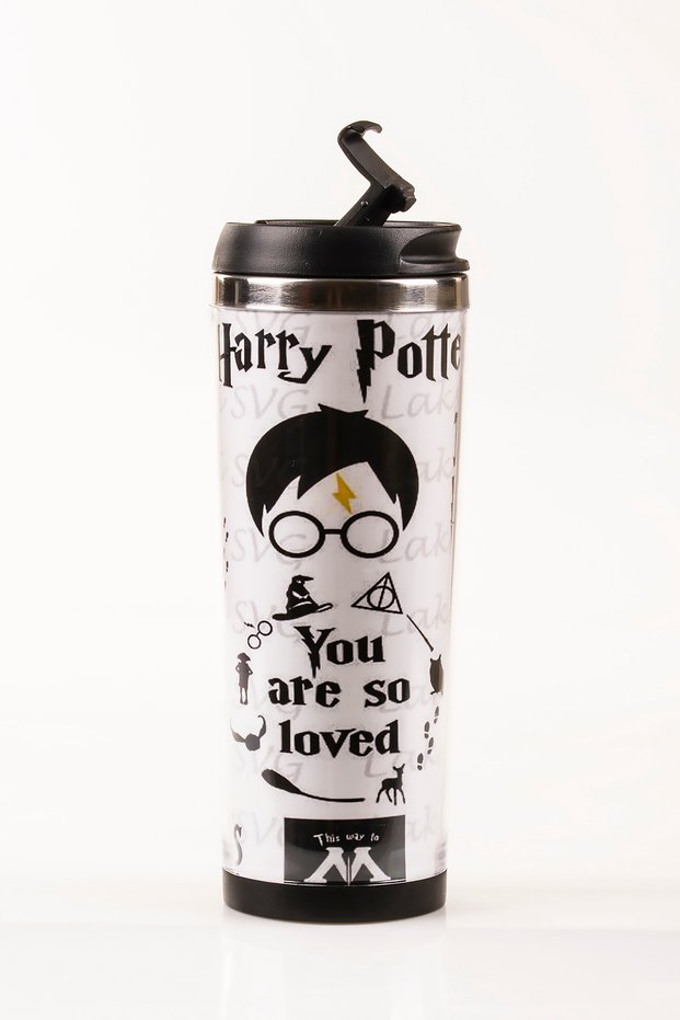 Harry Potter Decorated Steel Mug - 360 ml | Leak-Proof Lid, Steel Inner Bowl, 19 cm