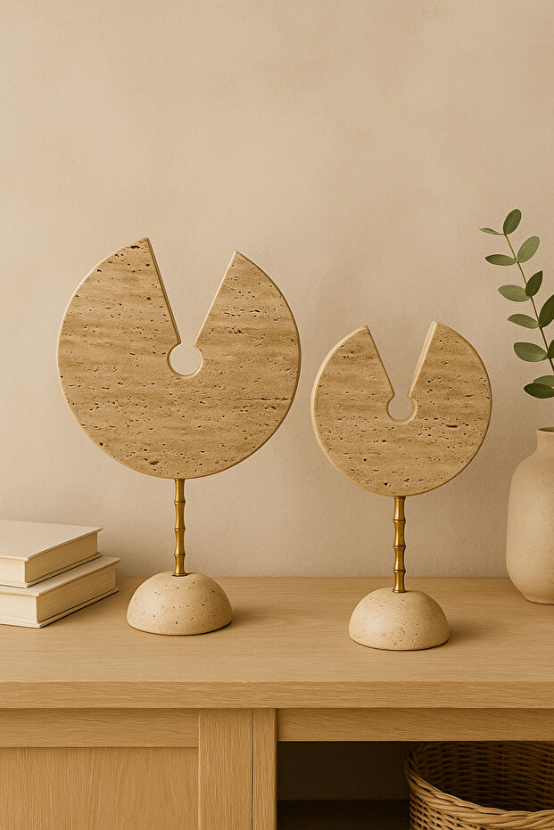 Traverten dekoratif disk 2li set - 3