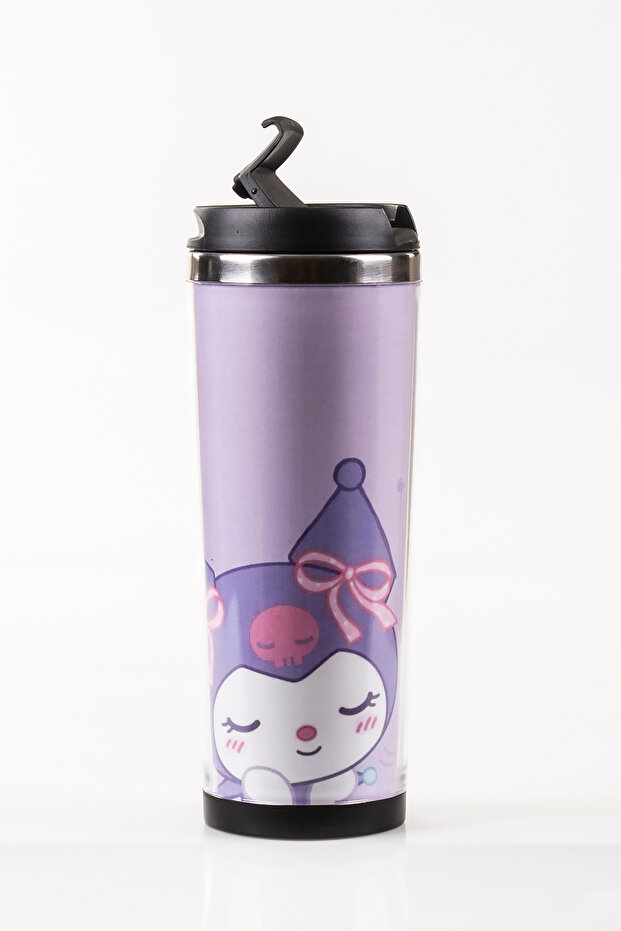Kuromi Decorated Steel Mug Thermos - 360 ml | Leak-Proof Lid, Steel Inner Bowl, 19 cm