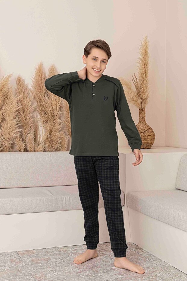 Erkek Ekose Ve Kareli Uzun Kol Mevsimlik Pijama Takımı Baba-Oğul Kombin Tek Tek Sepete Eklenmelidir. - 3