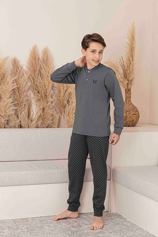 Erkek Ekose Ve Kareli Uzun Kol Mevsimlik Pijama Takımı Baba-Oğul Kombin Tek Tek Sepete Eklenmelidir. - 3