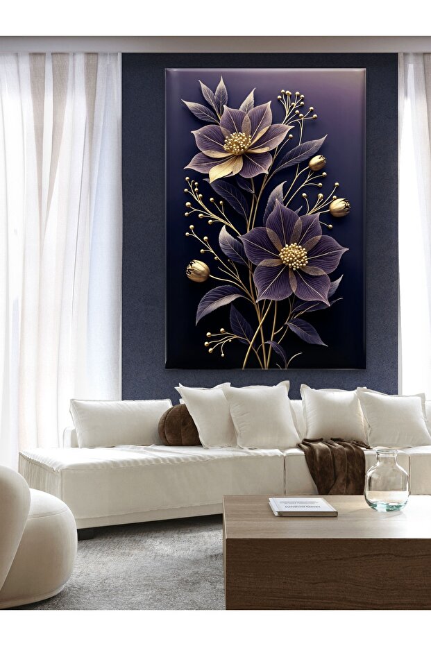 MOR ÇİÇEK BASKI KANVAS TABLO - 3