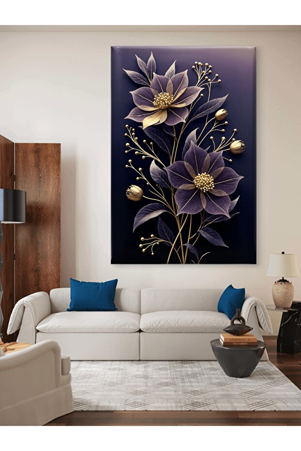 MOR ÇİÇEK BASKI KANVAS TABLO - 5