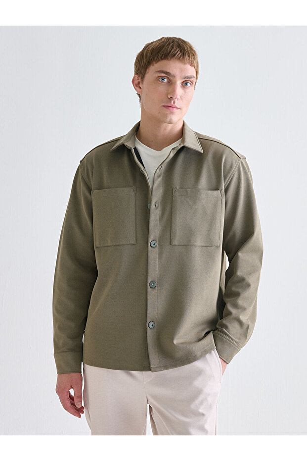 Green Regular Fit Long Sleeve Men's Shirt Jacket