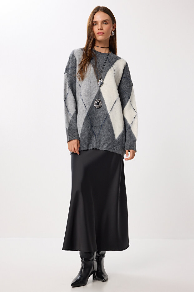 Long Satin Skirt Lgk0008 Black
