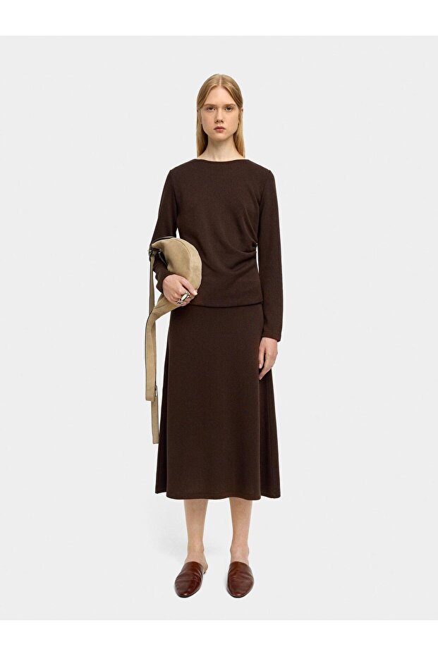 Lastikli Bel Midi Etek - 5