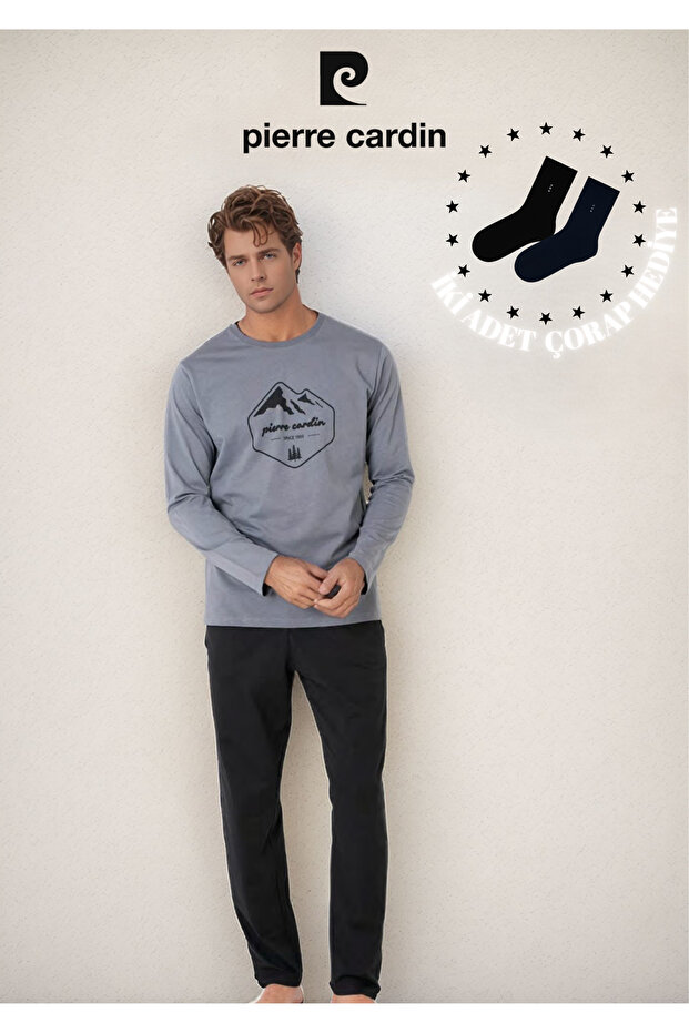 Men's 100% Cotton Patterned Long Sleeve Pajama Set Ol.Pc.6097.001