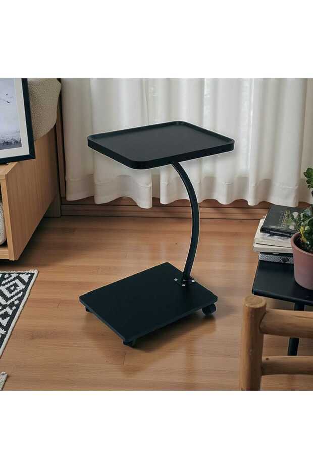 طاولة جانبية عصرية متعددة الاستخدامات، قاعدة متينة مزودة بعجلات لسهولة الحركة، لون أسود - 1