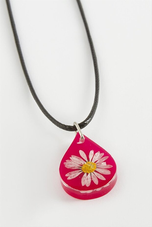 Papatya Oval Epoxy Pendant with Zircon Stone Necklace Stylish Design
