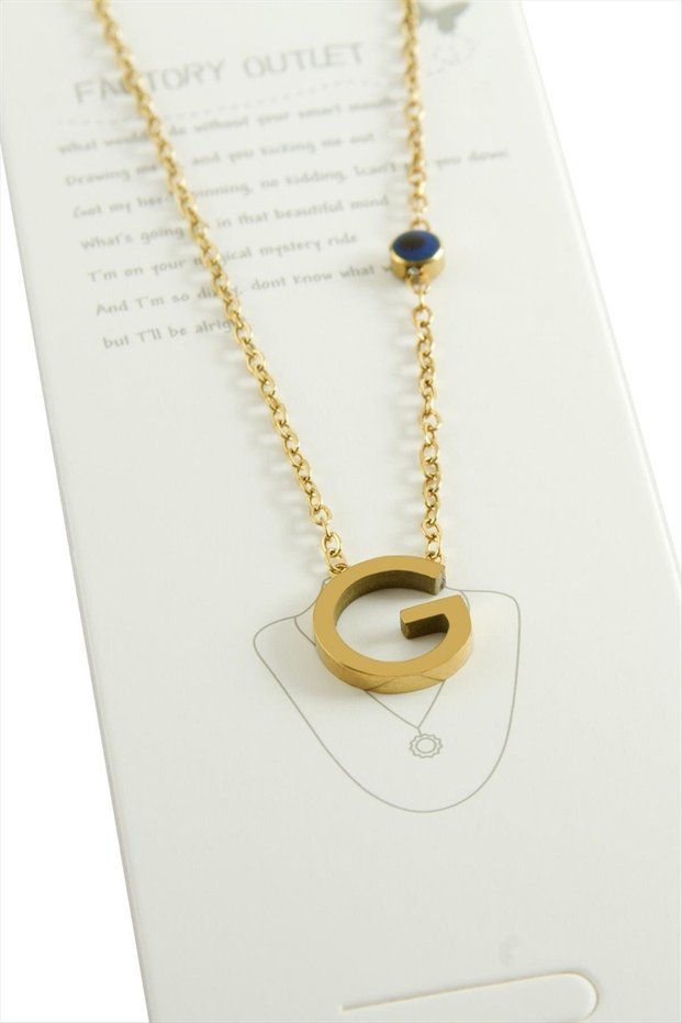 Yellow Color Lettered Steel Necklace with Zircon Stone Pendant Stylish Design