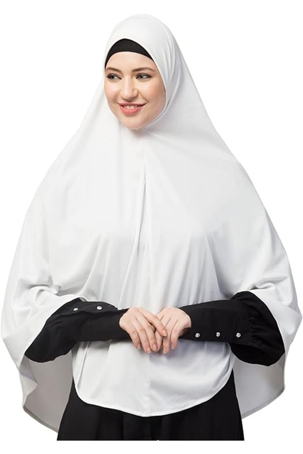 Lightweight Instant Hijab, Lycra Blend, All Seasons, Prayers, Sports (XXL)-White