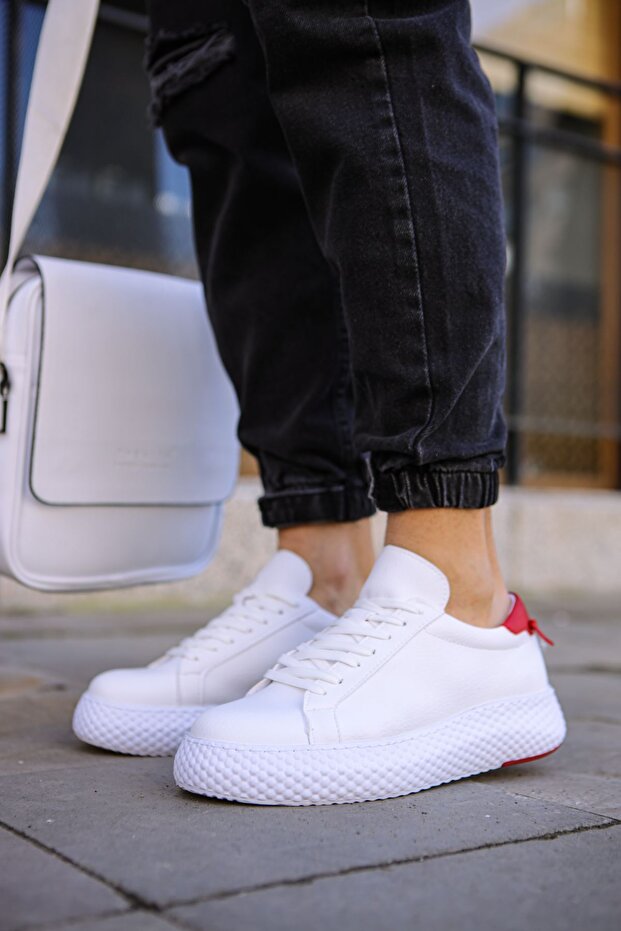 Lace-Up Men's Casual Shoes White Red