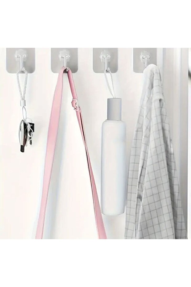 2 Adet Şeffaf Güçlü Kendinden Yapışkanlı Kapı Duvar Askıları Ağır Yük Taşıma, Mutfak & Banyo Sticker - 5