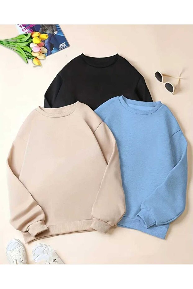 سترة رياضية أساسية بدون طباعة من ثلاث قطع بياقة دائرية - 1