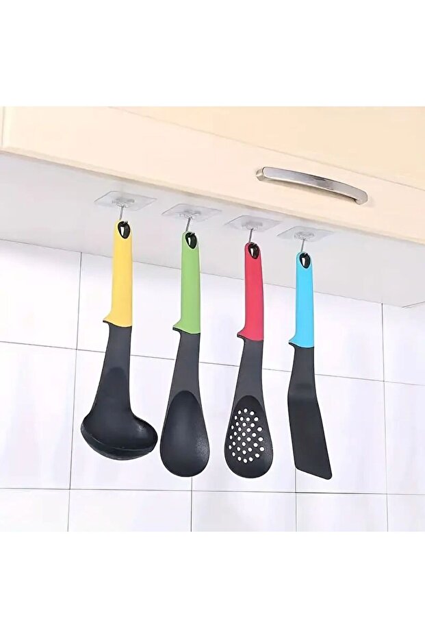 2 Adet Şeffaf Güçlü Kendinden Yapışkanlı Kapı Duvar Askıları Ağır Yük Taşıma, Mutfak & Banyo Sticker - 3