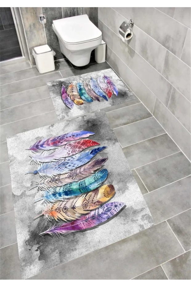 Water-Absorbent Non-Slip Bath Mat Set of 2 with Sponge Filling, Soft-Textured Decorative Set