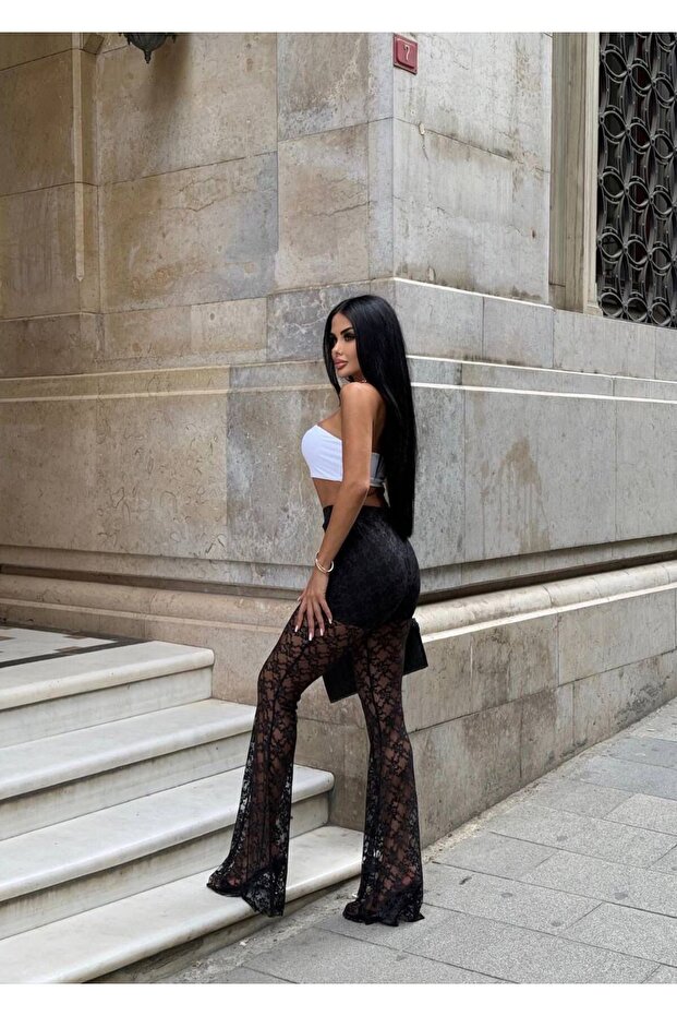 İspanyol Paça Dantel Şortlu Pantolon - 3