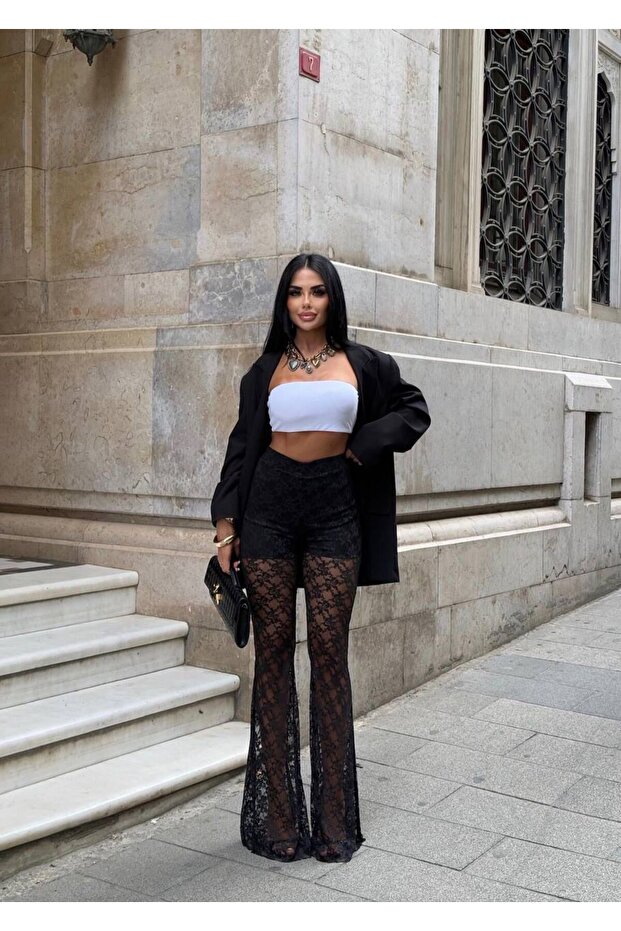 İspanyol Paça Dantel Şortlu Pantolon - 2