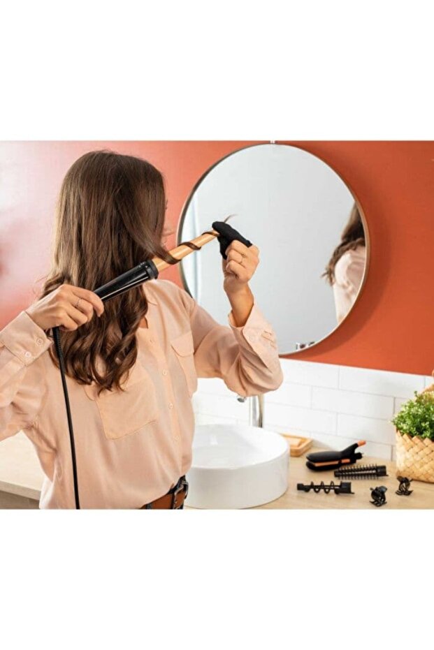 CF4231F0 styling set, 14 in 1, conical curling attachment, round brush, black/orange - 6