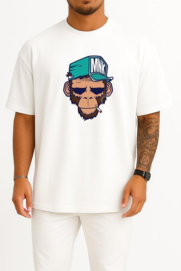 Oversize Monkey Drawing Illustration Nyse - تي شيرت للجنسين بتصميم قرد على الصدر