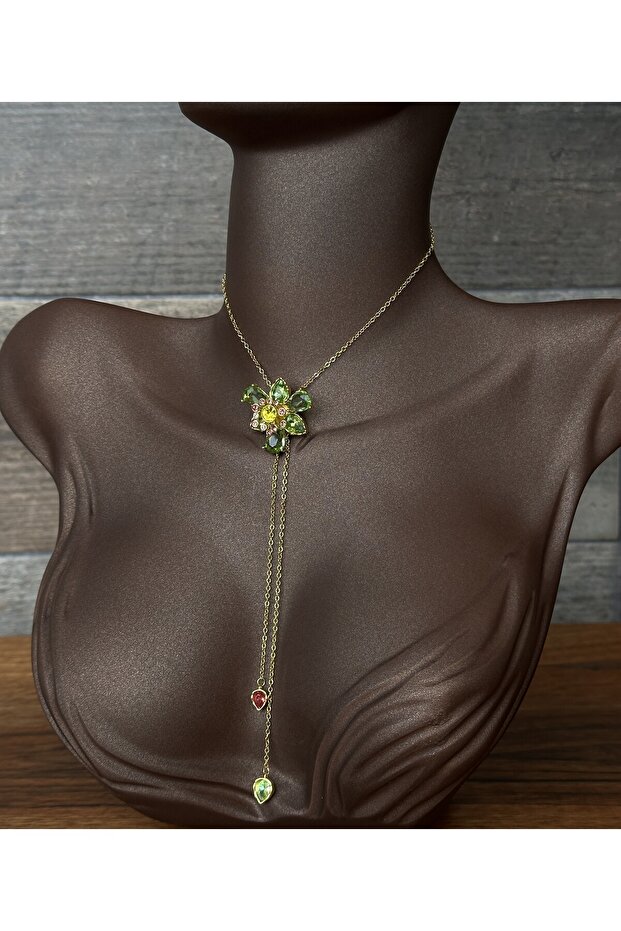 Spring Renkli Taşlı Çiçek Y Kolye - 1