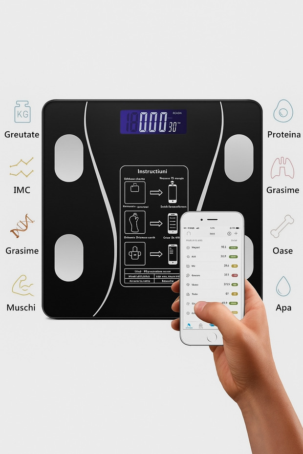 Cantar corporal inteligent Bluetooth cu Aplicatie Smart - 1