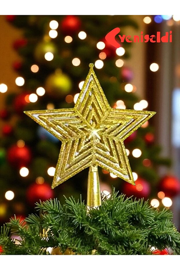Gold Christmas Tree Top Star – Shiny Christmas Ornament, 5-Arm Decorative Star