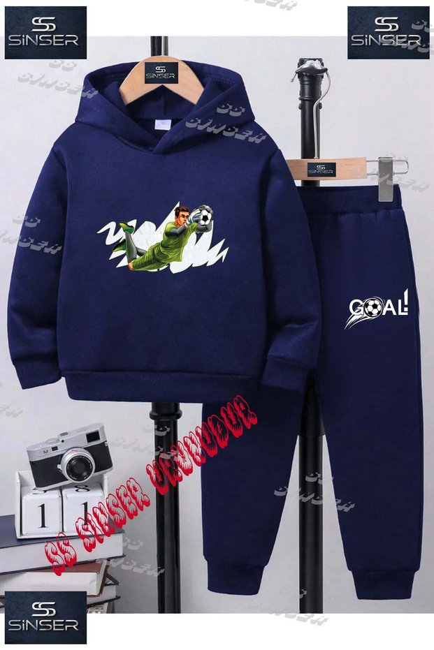 Children's Unisex "Goalkeeper Green Jersey and Shorts Set with Special Printed Hoodie and Trackpants Set