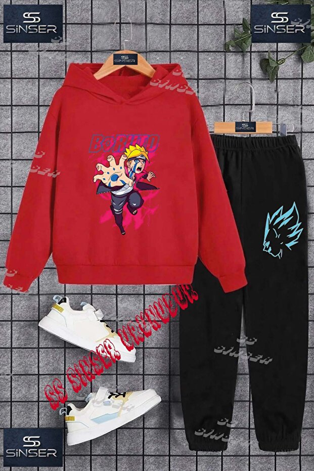 Children's Unisex'Anime Boruto Cocuk' Custom Printed Hoodie Tracksuit Set