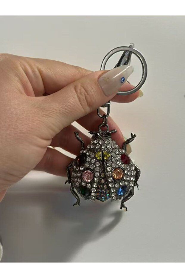 Gray Stone Sparkling Ladybug Keychain - 5