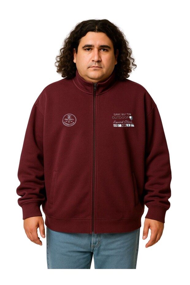 marufshop Erkek Büyük Beden 122-158 Kilo Arası İçin Uygun Pamuklu Geniş Kalıp Dik Yaka Fermuarlı Sweat Mont