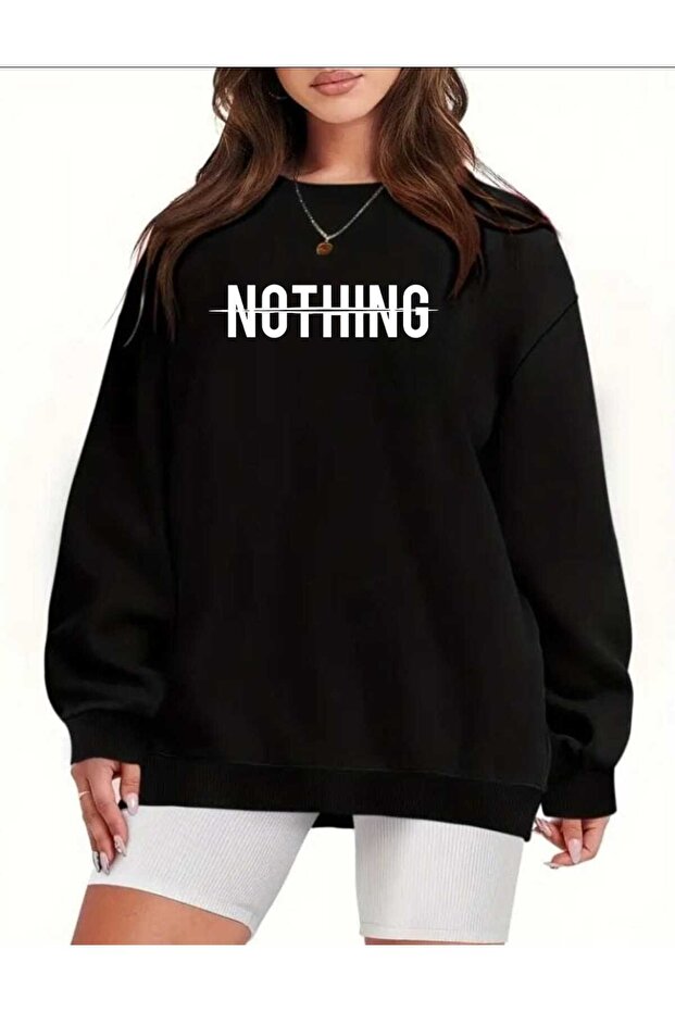 Unisex Nothing Print Design Trend Oversize Sweatshirt