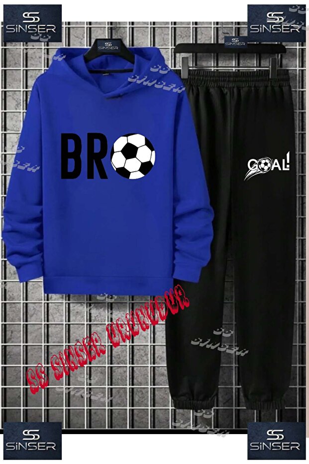 Children's Unisex Custom Printed Hoodie and Sweatpants Set with the Text "Bro Top Black"