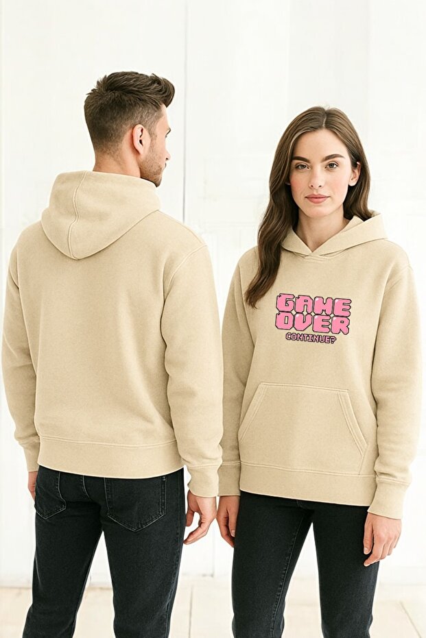 سويت شيرت بقلنسوة مطبوع عليه Game Over Colorful