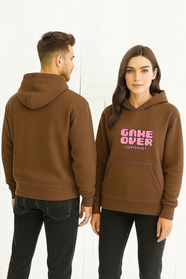سويت شيرت بقلنسوة مطبوع عليه Game Over Colorful