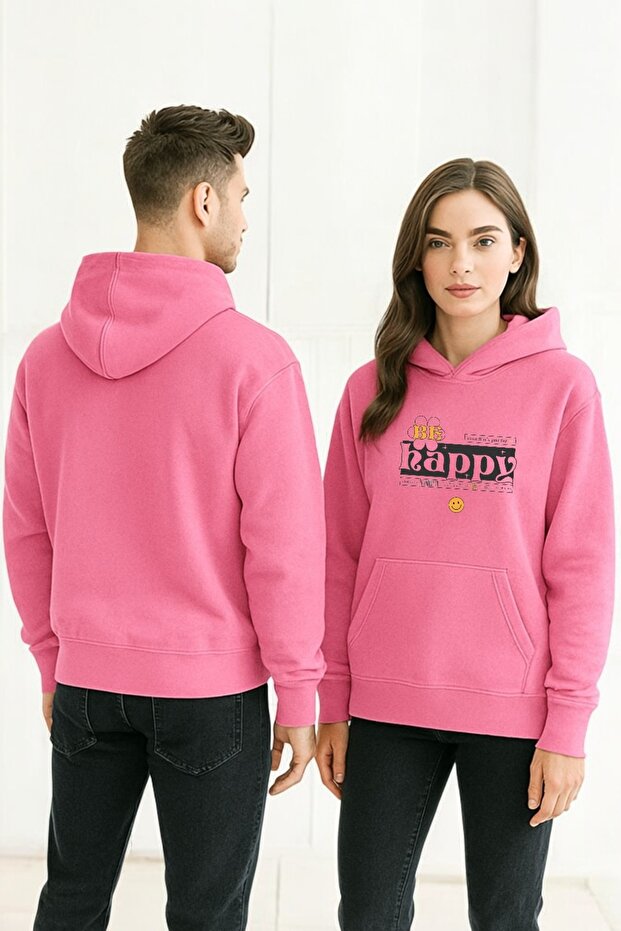 سويت شيرت بقلنسوة مطبوعة ملونة من Be Happy