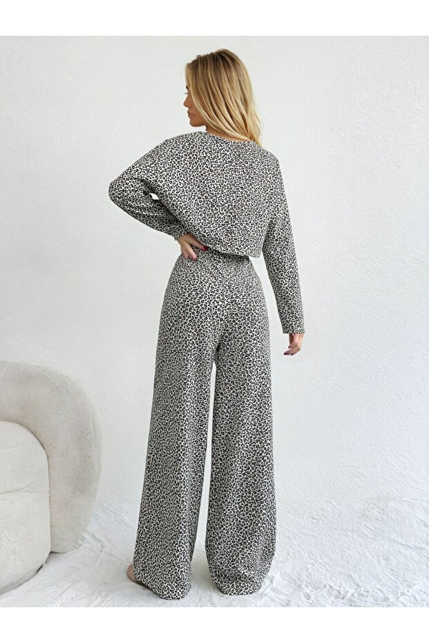 طقم بيجامة بأكمام طويلة بنمط الفهد - 3