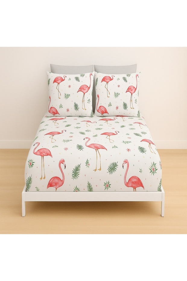 ملاءة مطاطية مزدوجة منقوشة مقاس 160 × 200 وغطاءين للوسادة - 1