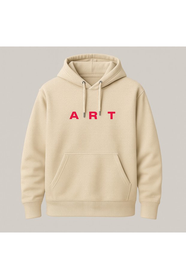 Oversized Sweatshirt with Hooded Kangaroo Pocket, Art Written on the Front, Printed Artistic Casual Daily Wear on the Back