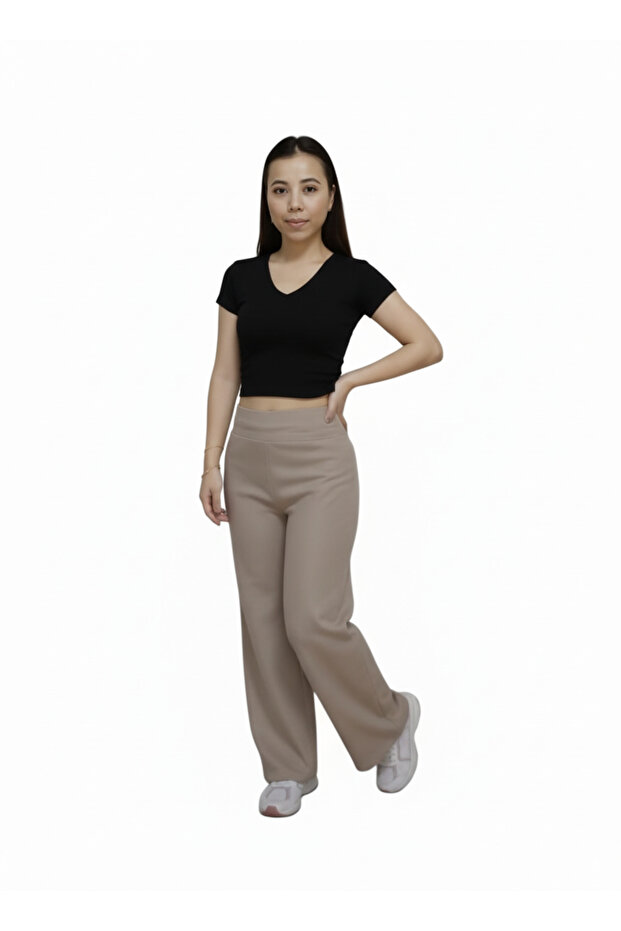 Selanik Twill Fabric Winter, Elegant, Wide Leg, High Waist, Comfortable Pants