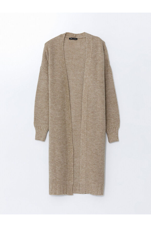 Bej Şal Yaka Oversize Kadın Triko Hırka - 5