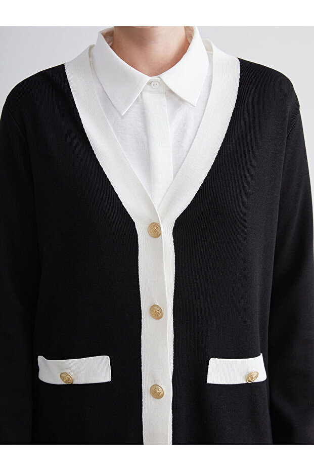 V Yaka Kadın Triko Hırka - 4